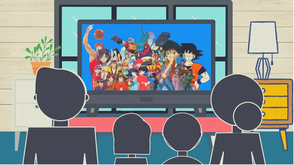 Menikmati Anime di Rumah Gambar orang menonton anime di rumah dengan nyaman