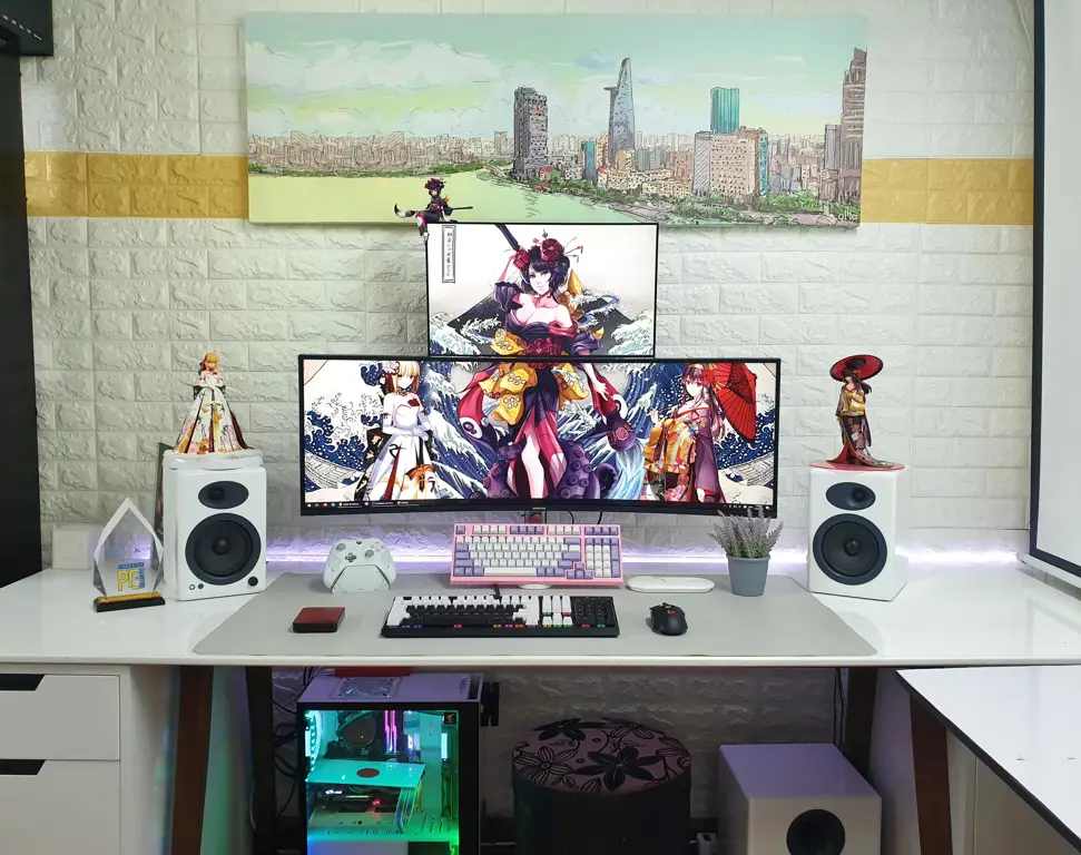 Suasana Menonton Anime yang Nyaman Gambar pengaturan menonton anime yang nyaman, seperti sofa, camilan, dan minuman