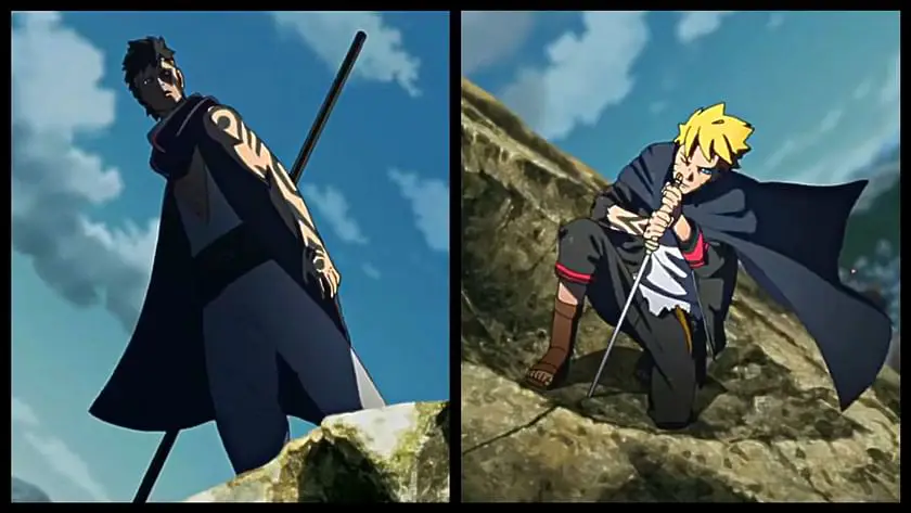 Adegan pertarungan epik antara Boruto dan Kawaki Gambar adegan pertarungan Boruto dan Kawaki