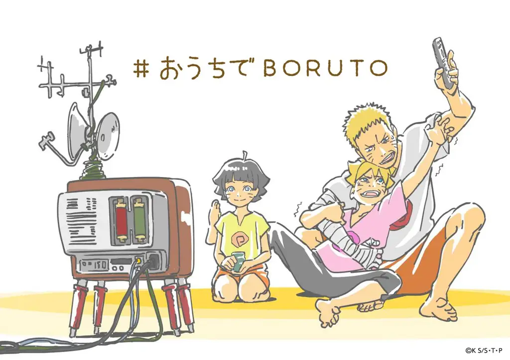 Menonton Boruto Bersama Teman Gambar karakter Boruto menonton TV