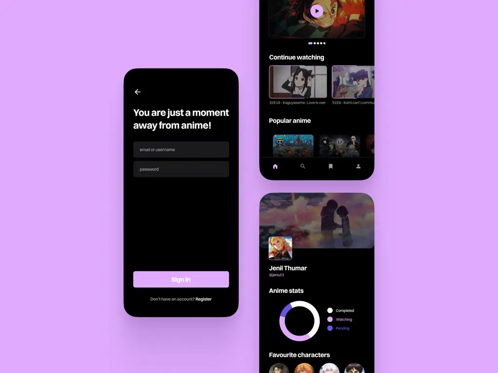 Aplikasi Streaming Anime Antarmuka aplikasi streaming anime dengan daftar anime baru
