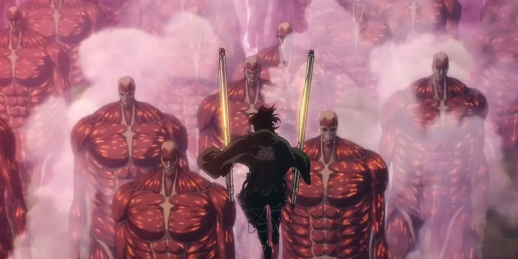 Adegan Pertarungan yang Menegangkan Gambar adegan pertarungan epik di Kimetsu no Yaiba