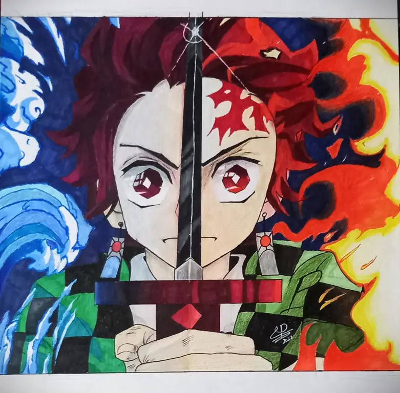 Tanjiro Kamado Gambar Tanjiro Kamado, karakter utama Kimetsu no Yaiba.