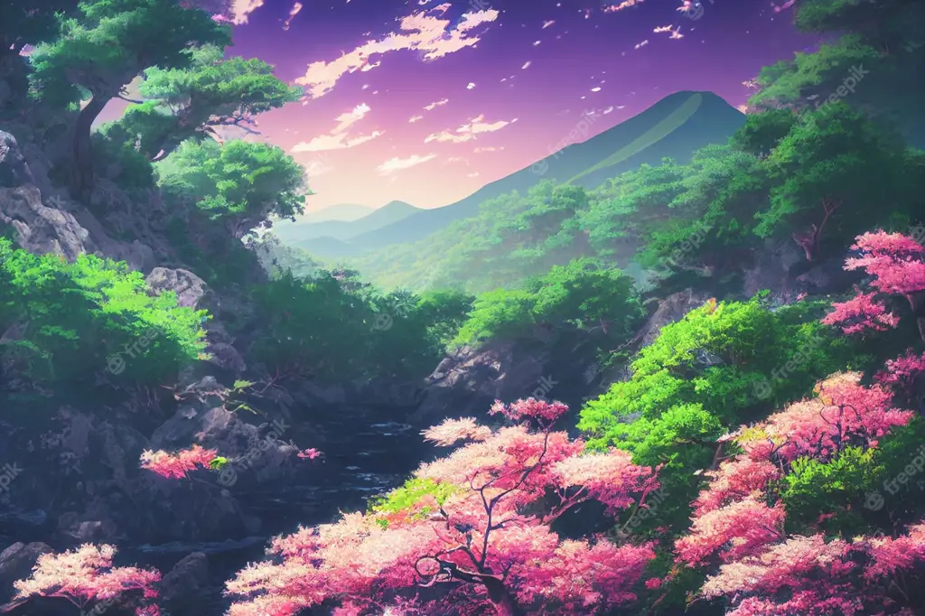 Pemandangan musim semi yang indah Gambar pemandangan musim semi yang indah, cocok untuk latar anime