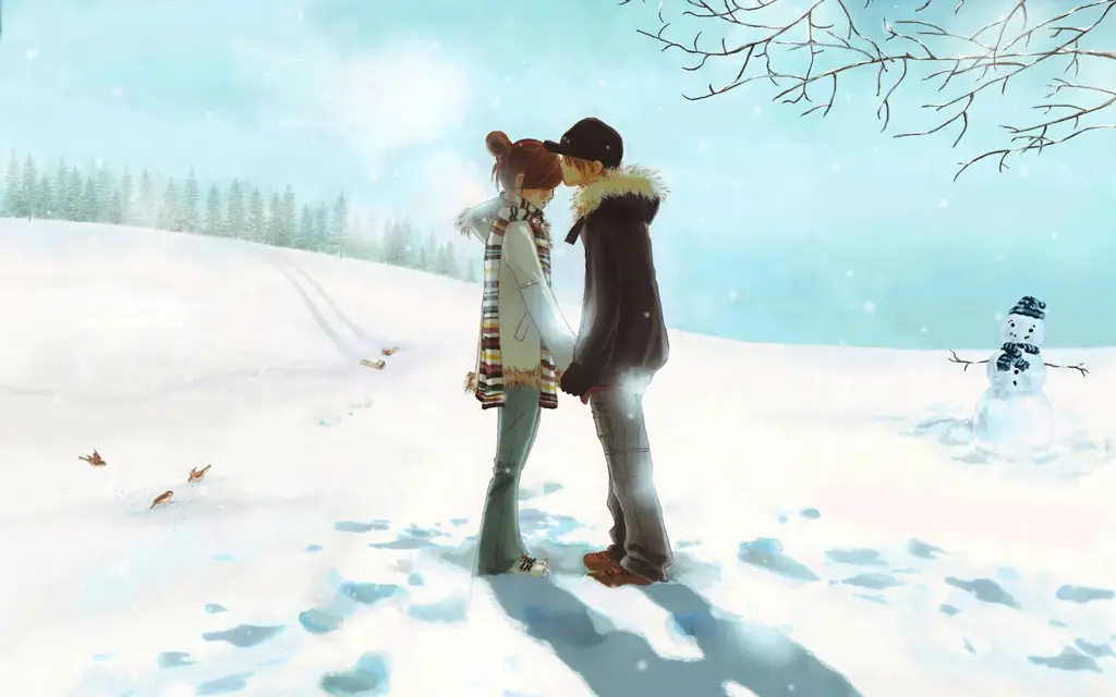 Kisah Cinta yang Menghangatkan di Musim Dingin Gambar pasangan anime romantis di musim dingin