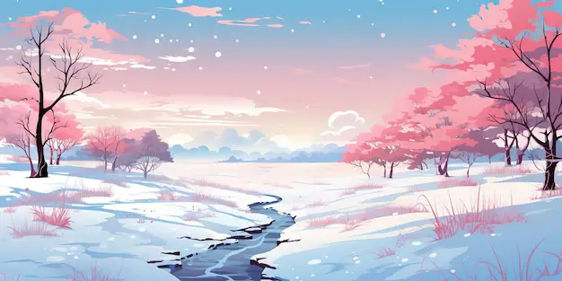 Suasana musim dingin yang akan menemani anime-anime terbaru Gambar pemandangan musim dingin bergaya anime