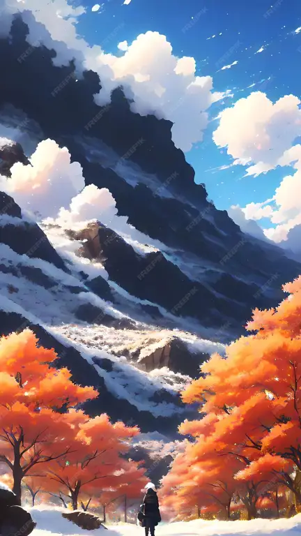 Suasana Musim Dingin Pemandangan musim dingin bergaya anime