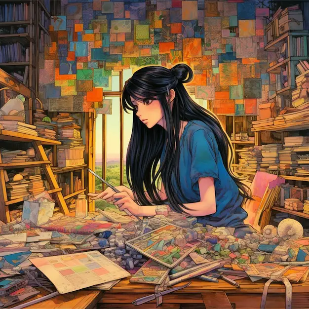 Ilustrasi Gadis Anime dan Buku Jadwal Ilustrasi gadis anime dengan buku jadwal