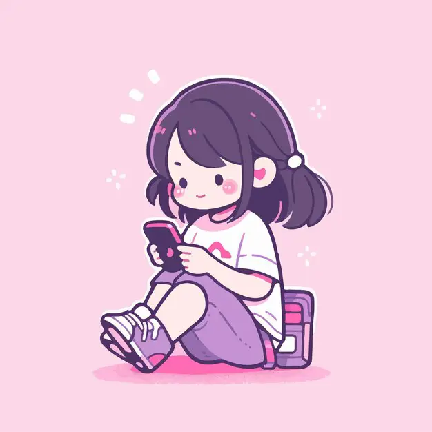 Menikmati Anime Ilustrasi gadis anime menonton anime di tablet
