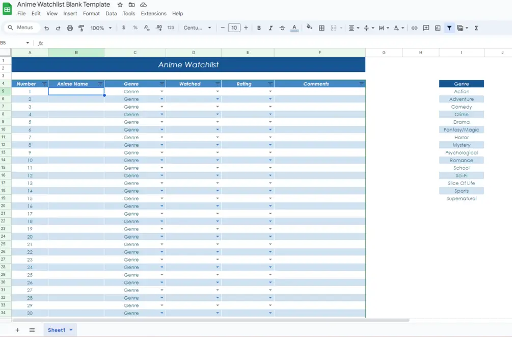 Membuat Jadwal Anime di Google Sheets Contoh jadwal anime di Google Sheets