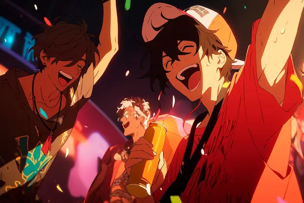 Menikmati anime bersama teman Gambar pesta menonton anime bersama teman-teman