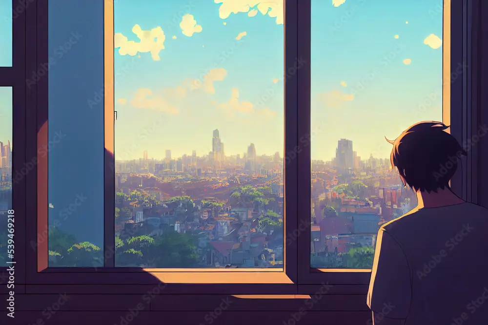 Menikmati anime di Aniplus Gambar karakter anime sedang menonton layar
