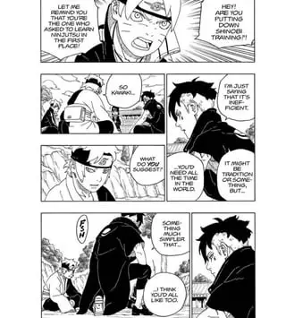 Latihan keras Boruto dan Kawaki Gambar Boruto dan Kawaki berlatih bersama