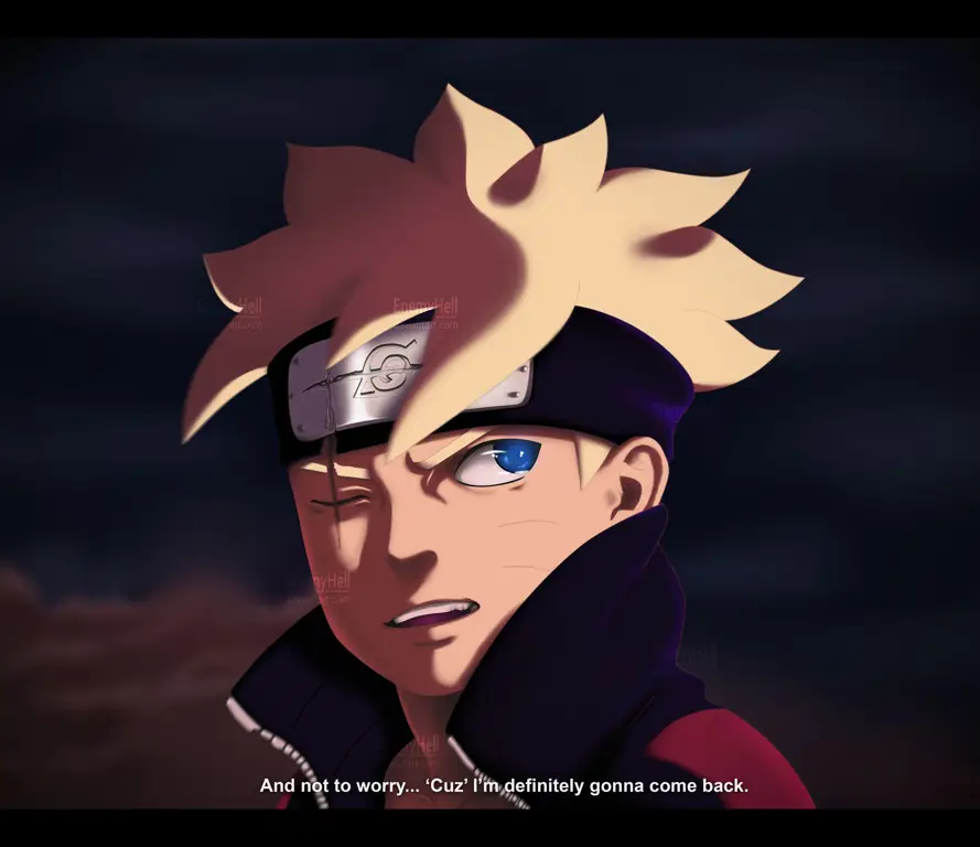 Kunci Visual Episode 83 Boruto Gambar kunci dari episode 83 Boruto yang menampilkan karakter utama dan latar belakang yang menarik.