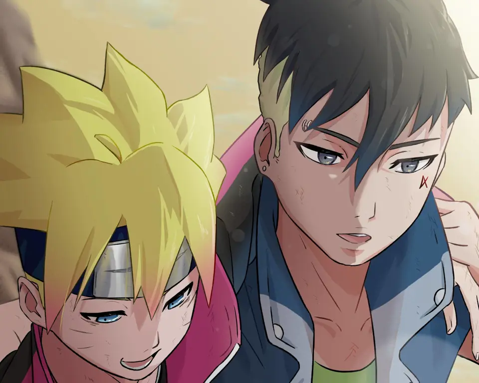 Boruto dan Kawaki dalam sebuah adegan Gambar Boruto dan Kawaki