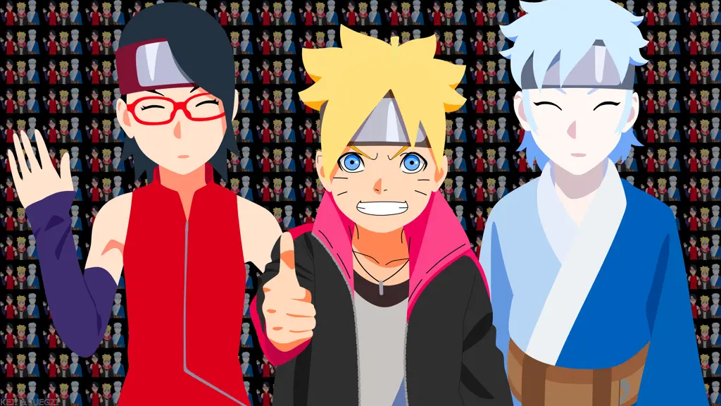 Tim 7 dalam Aksi Boruto, Sarada, dan Mitsuki sedang beraksi.