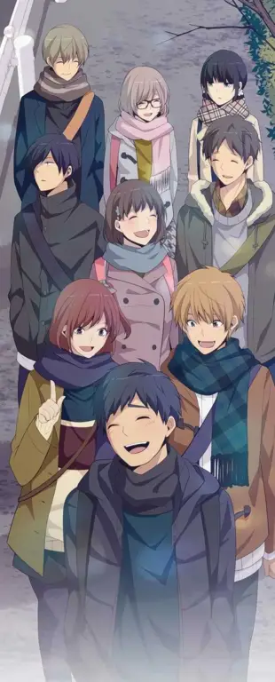 Nonton Bareng Teman! Gambar sekelompok teman yang sedang menonton anime bersama-sama