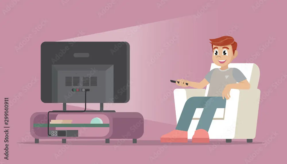 Menantikan Anime Terbaru Para karakter anime menonton televisi dengan antusias