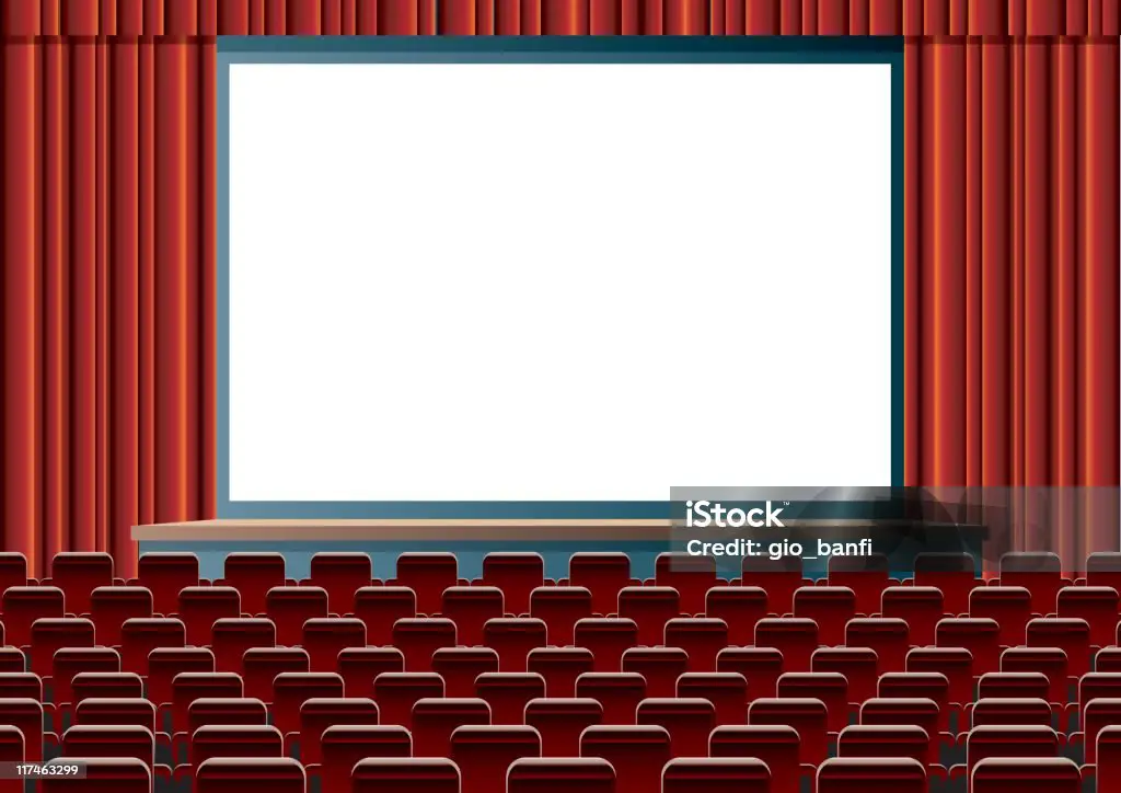 Suasana Bioskop Sepi Bioskop yang kosong dengan poster-poster film anime