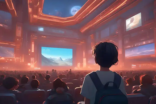 Menikmati Film Anime di Bioskop Orang-orang menonton film anime di bioskop