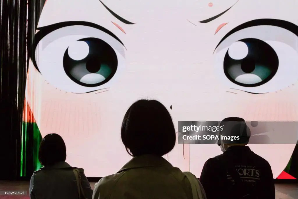 Menikmati Anime di Layar Televisi Gambar layar TV menayangkan anime