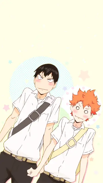 Hinata dan Kageyama, duo andalan tim voli SMA Karasuno Gambar Hinata Shoyo dan Kageyama Tobio dari anime Haikyuu!!
