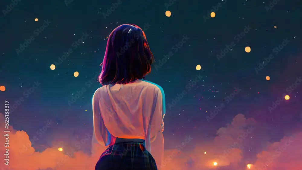 Menikmati keseruan anime Gambar gadis anime menonton anime