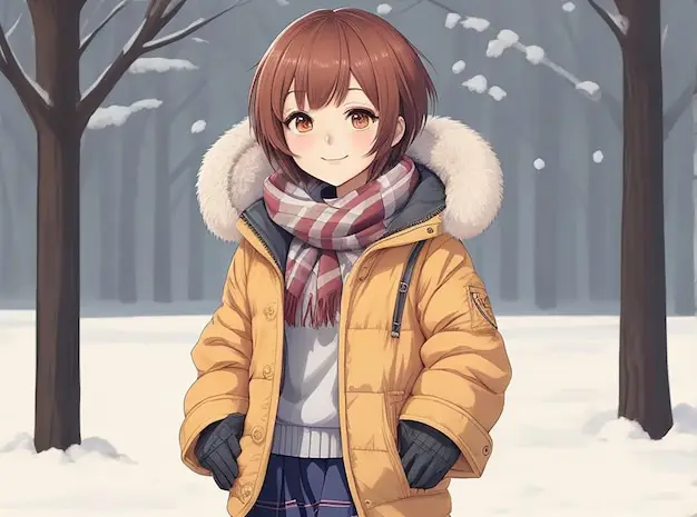 Gadis Anime Menggemaskan dengan Pakaian Musim Dingin Ilustrasi gadis anime menggemaskan dengan pakaian musim dingin