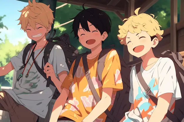 Menikmati Anime Bersama Gambar penggemar anime yang sedang menonton bersama dengan gembira
