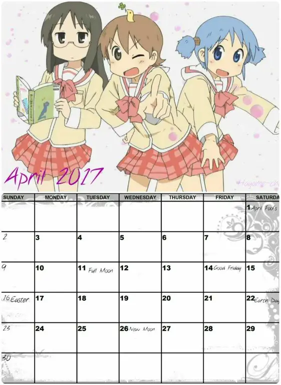 Jadwal Tayang Anime Kalender dengan gambar karakter anime