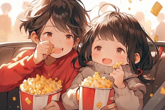 Suasana menonton film anime di bioskop Orang-orang sedang menonton film anime di bioskop