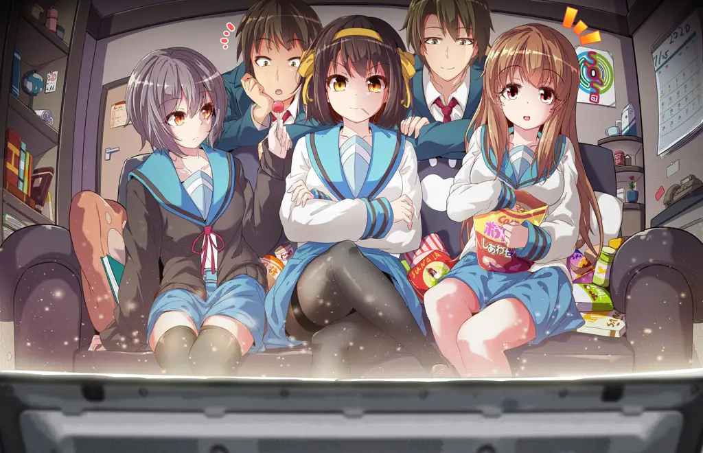 Karakter anime menikmati film Karakter anime sedang menonton film
