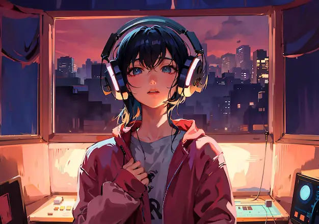 Menikmati Anime di Malam Hari Gambar orang menonton anime di malam hari