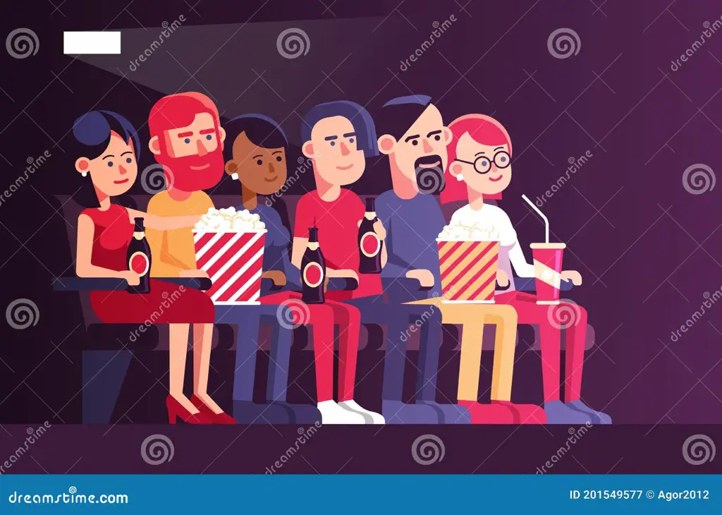 Suasana menonton film anime di bioskop Orang-orang sedang menonton film anime di bioskop
