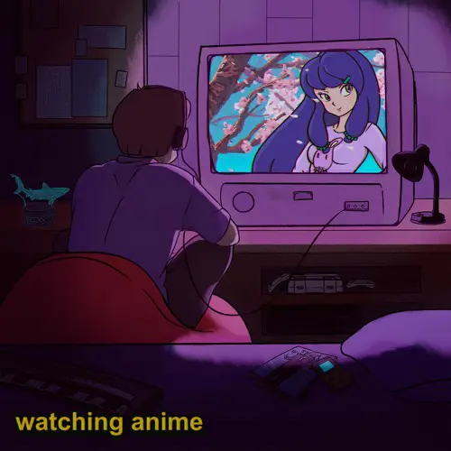 Nikmati Menonton Anime di Rumah Gambar seseorang menonton anime di rumah dengan nyaman