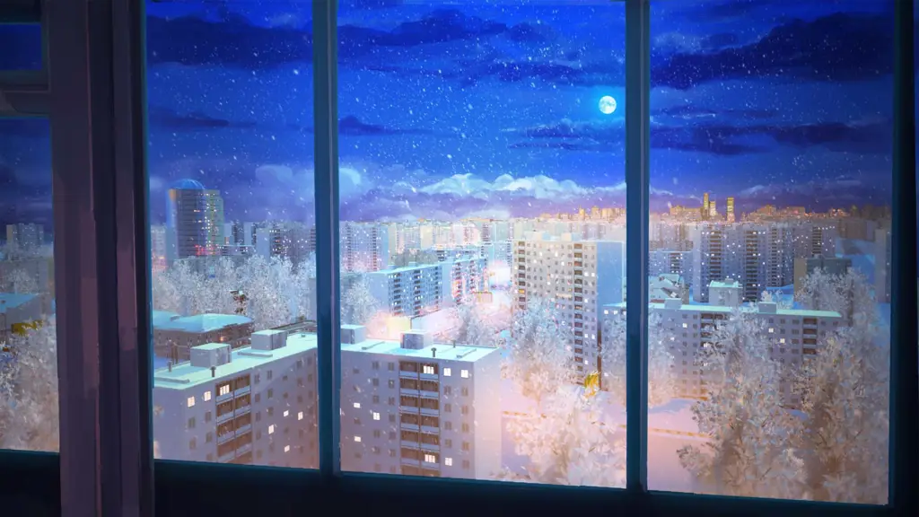 Suasana musim dingin yang cocok untuk menonton anime Gambar pemandangan musim dingin yang indah dengan sentuhan anime