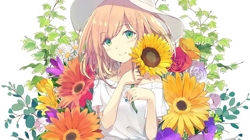 Anime Romantis Musim Semi Ilustrasi gadis anime lucu dengan latar musim semi