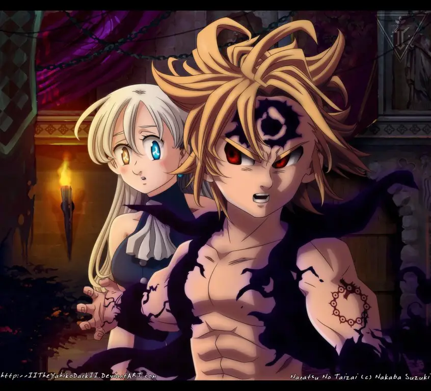 Momen romantis Meliodas dan Elizabeth Gambar Meliodas dan Elizabeth dari anime Nanatsu no Taizai