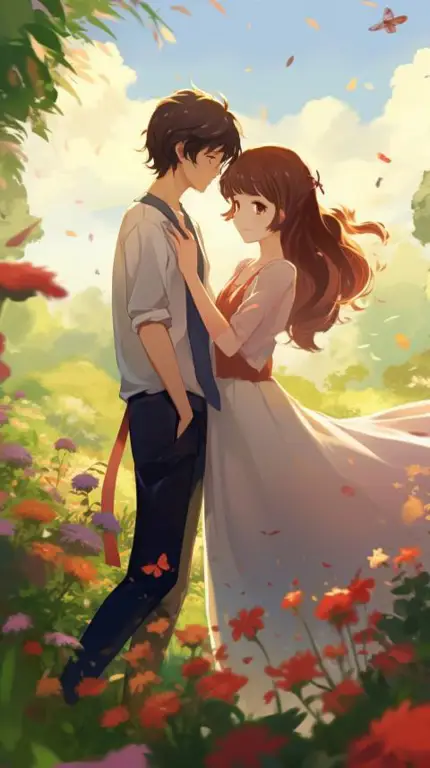 Menikmati anime bersama Pasangan anime yang bahagia menonton TV bersama