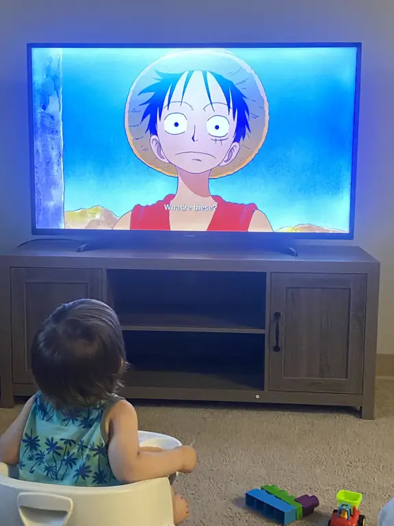 Menikmati One Piece Bersama Ilustrasi karakter One Piece menonton TV bersama