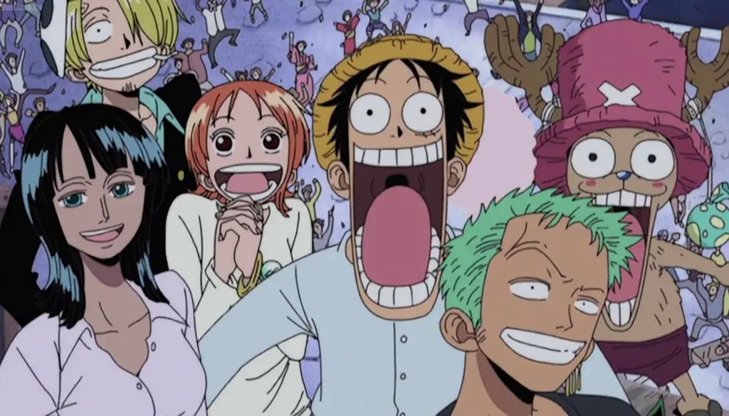 Perayaan Kru Topi Jerami Gambar Luffy dan kru Topi Jerami merayakan kesuksesan