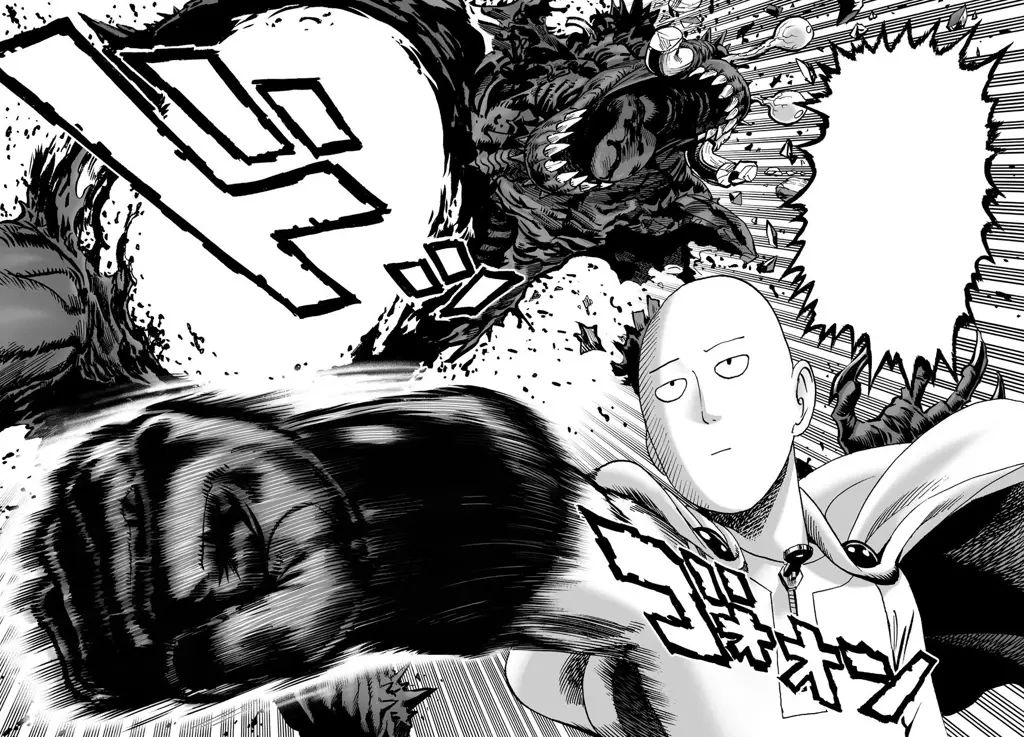 Adegan aksi seru dari One Punch Man Gambar adegan aksi One Punch Man