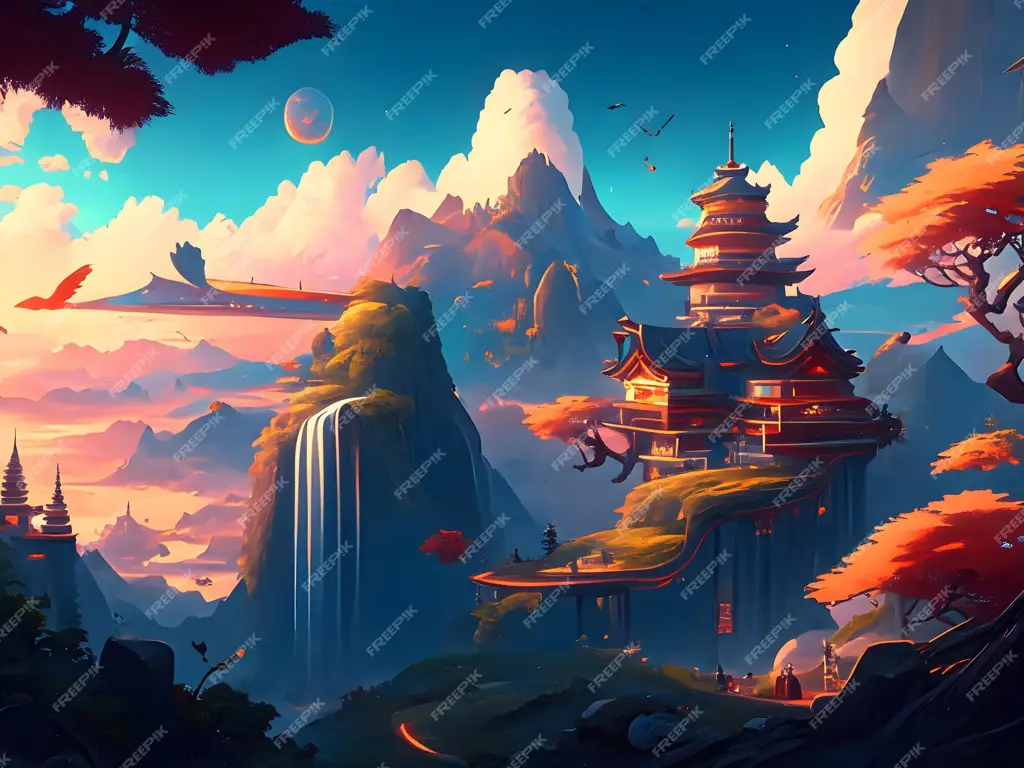 Jelajahi Dunia Fantasi Anime Musim Gugur Pemandangan indah dari dunia fantasi anime