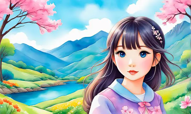 Suasana Anime Musim Semi Karakter anime dengan latar musim semi