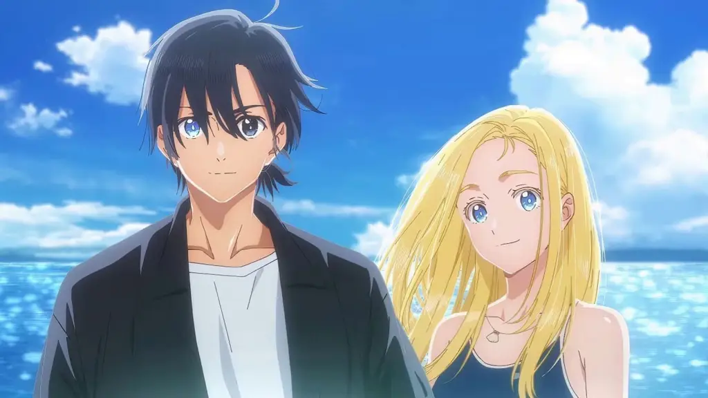 Menikmati Anime di Musim Panas Gambar orang yang sedang menonton anime di musim panas, misalnya di pantai atau di ruangan ber-AC.