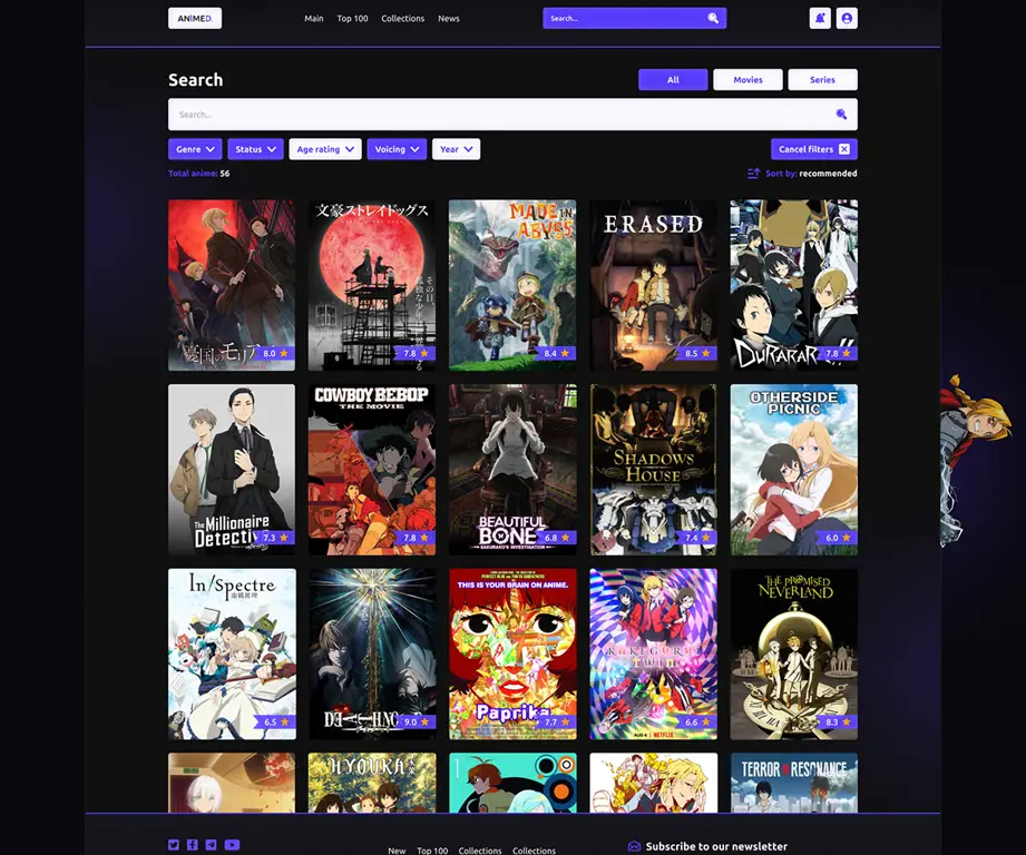 Contoh tampilan situs streaming anime Antarmuka situs streaming anime