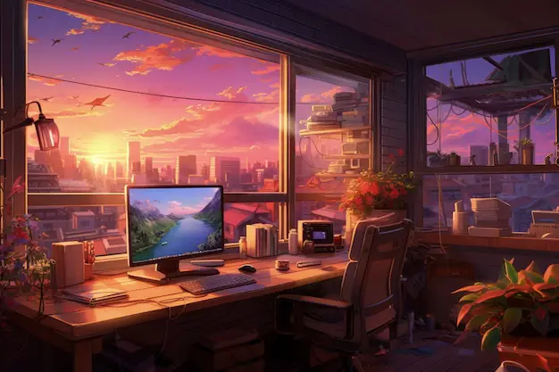 Menikmati anime di rumah Seseorang menonton anime di laptop