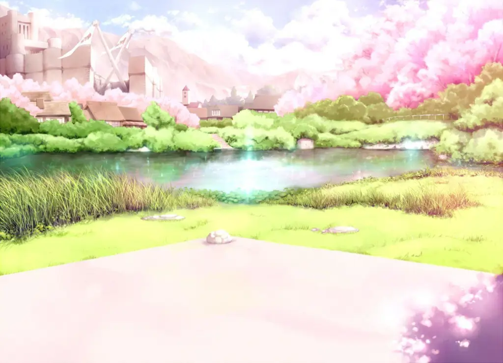 Pemandangan Musim Semi yang Menyegarkan Gambar pemandangan musim semi yang indah, cocok untuk menggambarkan suasana anime musim semi