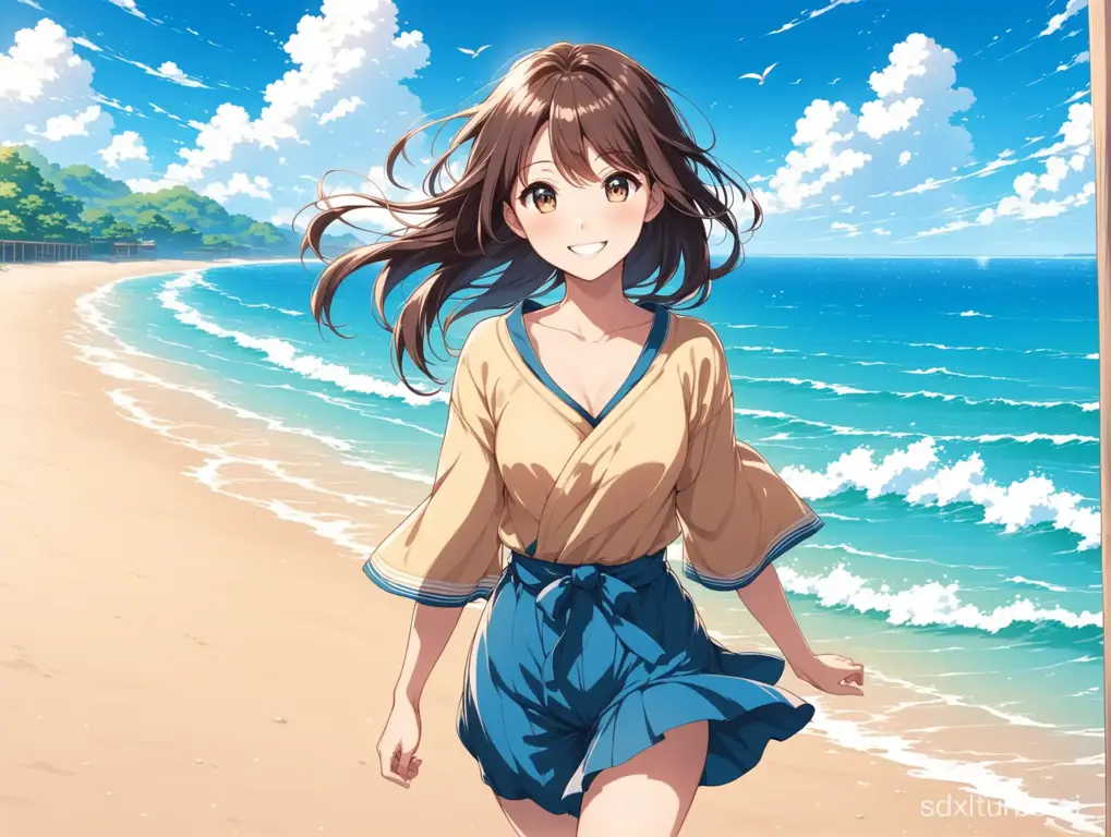 Suasana Musim Panas Anime Gambar karakter anime sedang bersantai di pantai musim panas, mewakili suasana anime musim panas.