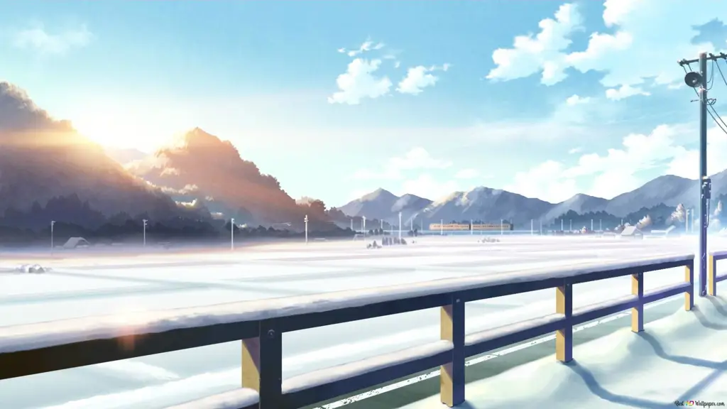 Suasana Menonton Anime Musim Dingin Gambar pemandangan musim dingin yang indah, cocok untuk suasana menonton anime.